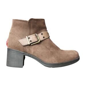Clarks Hollis Star Brown Suede Moto Ankle Boots Buckle Zip Block Heel 9M Comfort